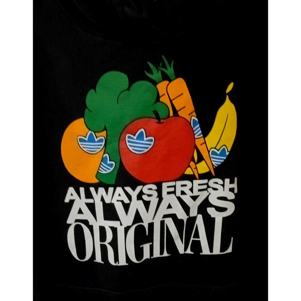 ADIDAS ALWAYS ORIGINAL HOODIE M BLACK TREFOIL FRUIT GRAPHIC RARE - Picture 5 of 8